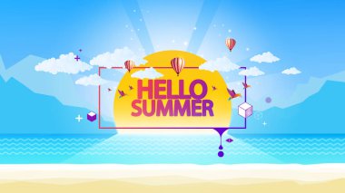 Merhaba yaz vektör arka plan. Soyut yaz etiket 