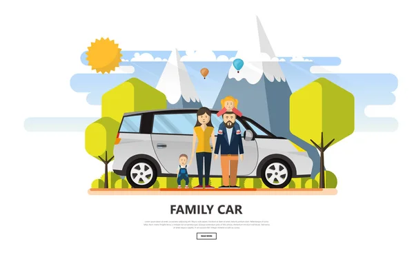 Семейный Автомобиль Счастливой Семейной Векторной Иллюстрацией Вектор — стоковый вектор
