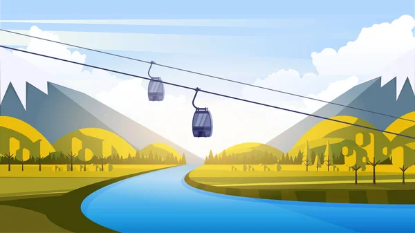 Vector Hermoso Paisaje Plano Del Estilo Ilustración Primavera Verano Montañas — Vector de stock