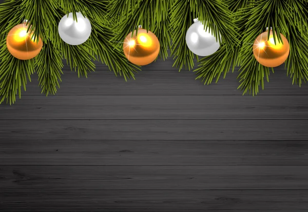Vektör Çizim Noel Ağaç Dalları Metin Için Yer Ile Ahşap — Stok Vektör
