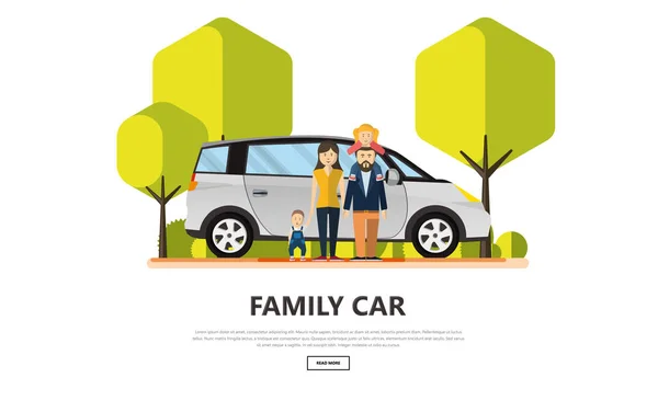 Семейный Автомобиль Счастливой Семейной Векторной Иллюстрацией Вектор — стоковый вектор