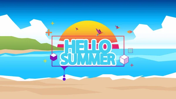 Resumo Summer Vector Background Etiqueta Abstrata Verão Com Paisagem Baixa —  Vetores de Stock