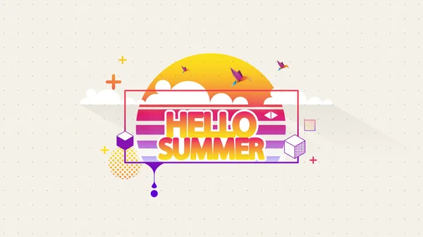 Kartu Penyambutan Musim Panas Vektor Abstrak Halo Summer - Stok Vektor
