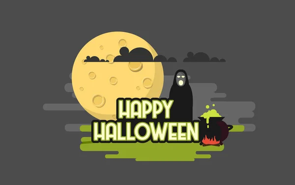 Lapos Stílusú Happy Halloween Háttér Vektor Illusztráció — Stock Vector