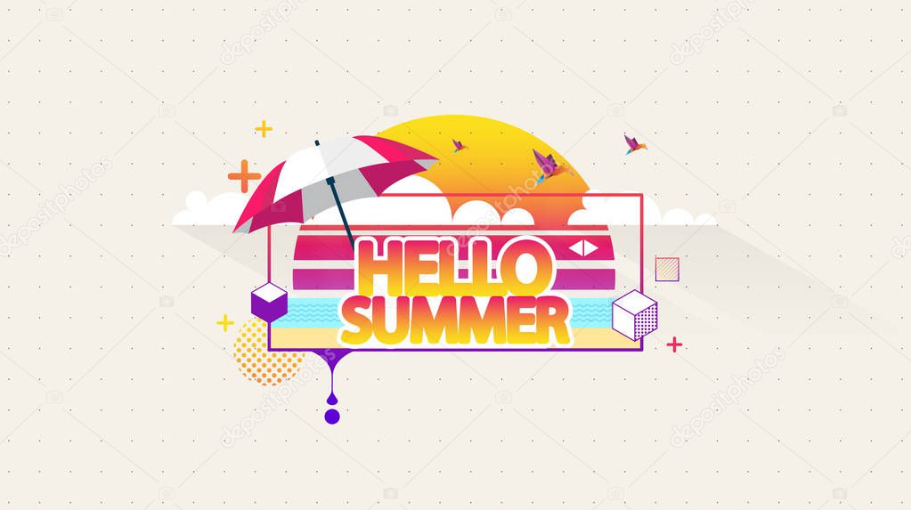 Abstract Vector Summer Greeting Card. Hello Summer.