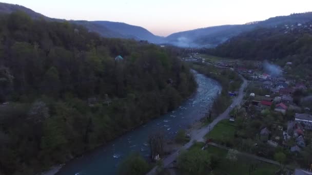 Dağlar Plastunka Köyü Bahar Akşam Sochi Rusya Soçi Nehri Vadisinde — Stok video
