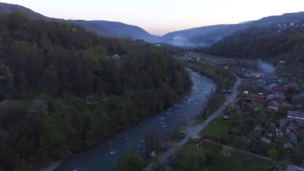 Drönarvy Över Bergen Och Plastunka Dalen Floden Sochi Vårkväll Sochi — Stockvideo