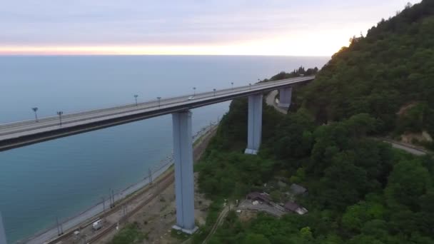 Vista Drone Viaduto Zubova Schel Montanha Com Floresta Fundo Mar — Vídeo de Stock