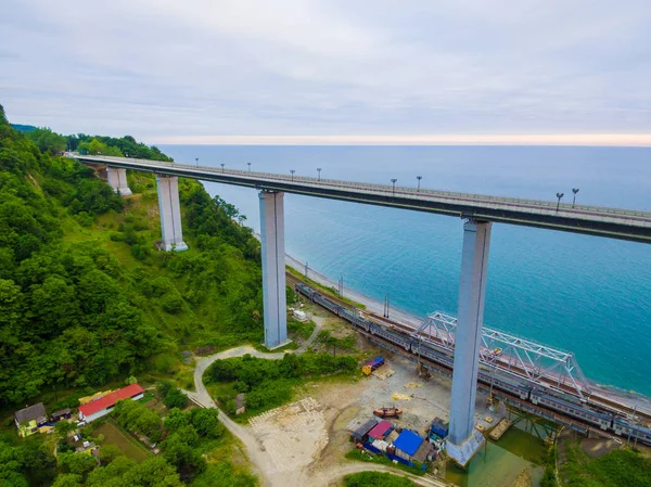 Vista Drone Viaduto Zubova Schel Montanha Com Floresta Fundo Mar — Fotografia de Stock