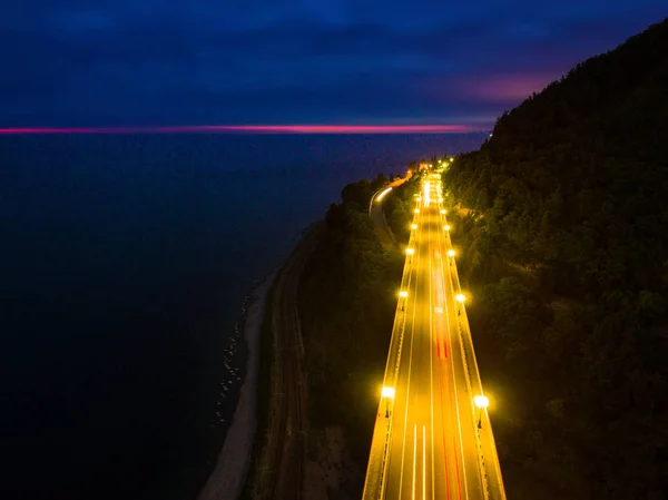 Drohnenblick Auf Das Beleuchtete Subova Schel Viadukt Und Berghang Mit — Stockfoto