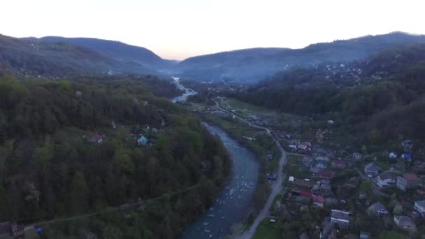 Drone Vista Las Montañas Pueblo Plastunka Valle Del Río Sochi — Vídeos de Stock