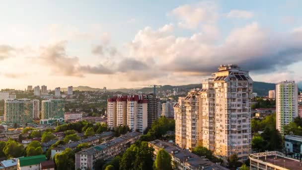 Časosběrné Video Denní Noční Přechod Letecký Pohled Byt Čtvrti Města — Stock video