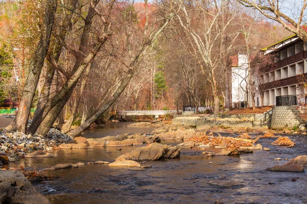 Utsikt Över Chattahoochee River Och Del Hotellet Sin Strand Helen — Stockfoto