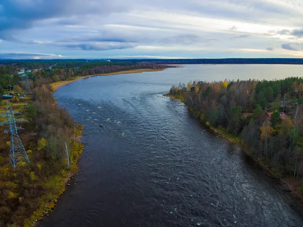 Drone View Vuoksi River Forest Autumn Day Losevo Leningrad Oblast — Stock Photo, Image