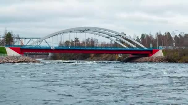 Time Lapse Video Unzooming View Vuoksi River Bridge Traffic Vuoksi — Stock Video