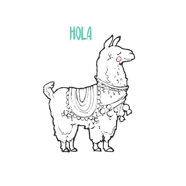 Lindo dibujo de llama de dibujos animados para el diseño de impresión — Vector de stock