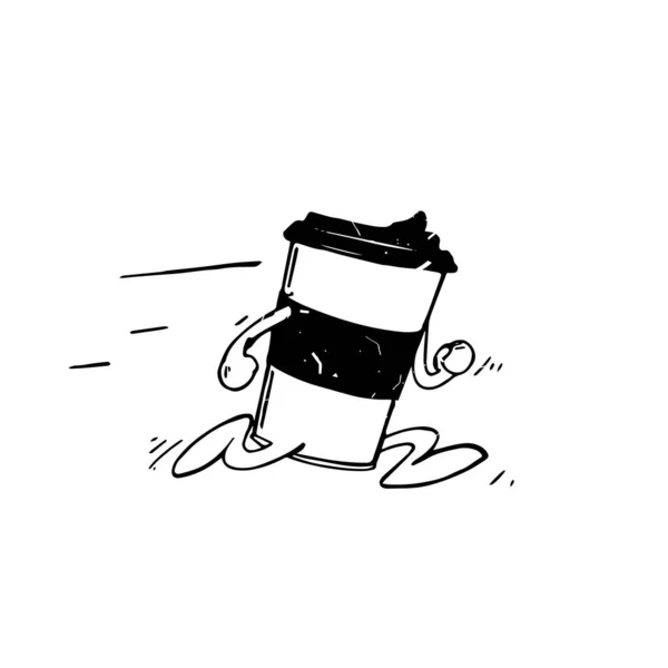Caffè to Go, personaggio dei cartoni animati, isolato, disegno a mano — Vettoriale Stock