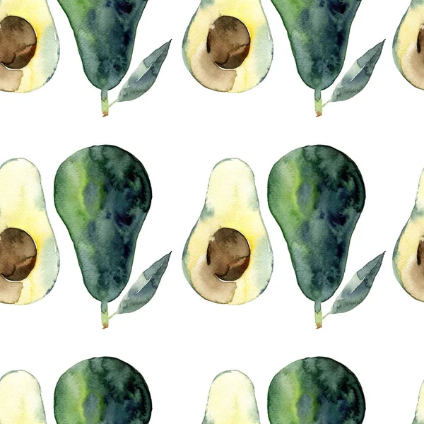 鳄梨无缝水彩画。白色背景下隔离的绿色食品设计 — 图库照片#