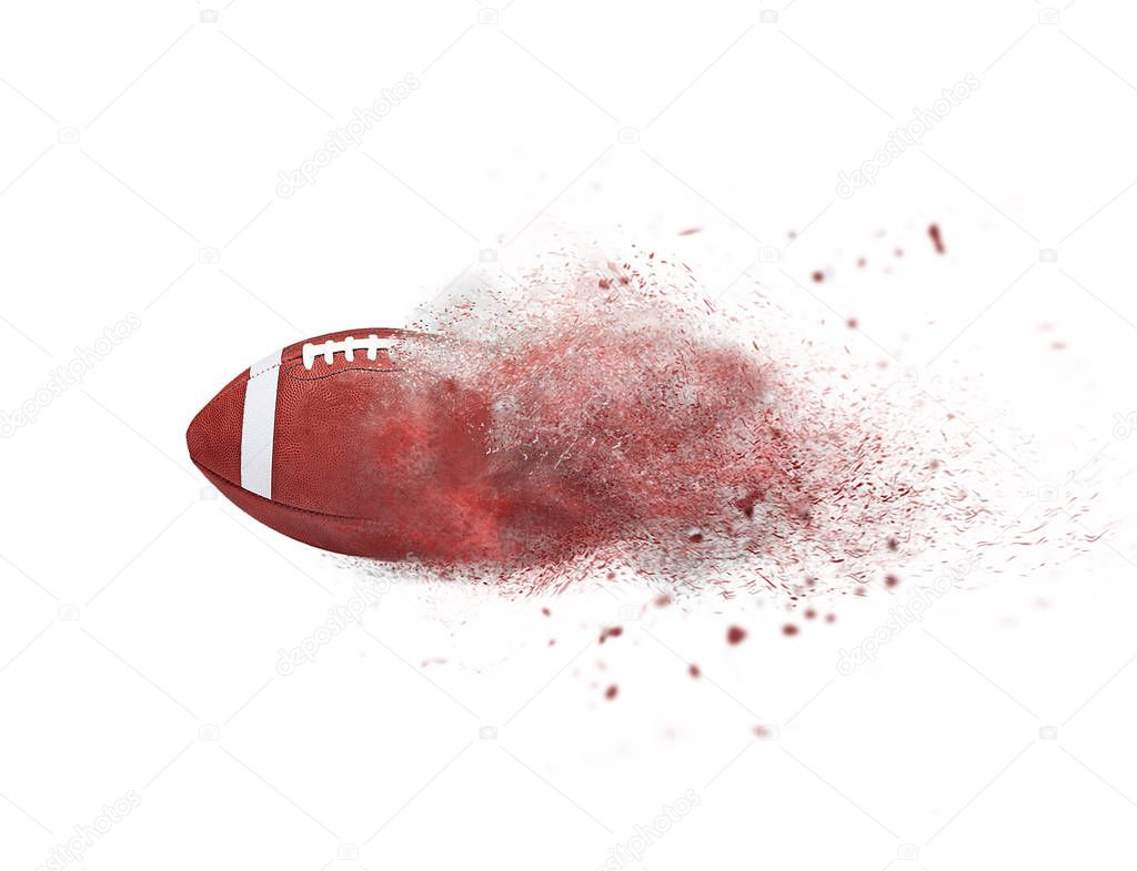 American football, rugby ball with creative speed, power, sand, storm effect - isolated on white.