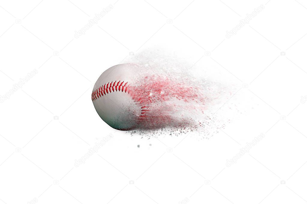 Baseball ball, with creative speed, power, sand, storm effect - isolated on white.