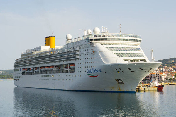 Big overseas cruise ship in Ionian sea in Greece