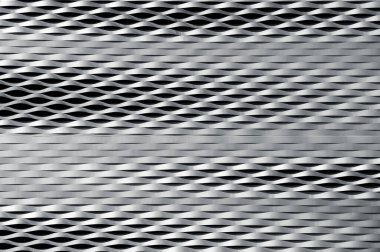 Heterojen geometrik siyah beyaz arka plan, metalik paralel çizgiler, dalgalı yerler. Siyah ve beyaz yatay fotoğraf