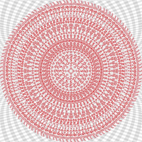 Patrón Abstracto Forma Circular Con Jeroglíficos Desconocidos Sobre Fondo Gris — Archivo Imágenes Vectoriales