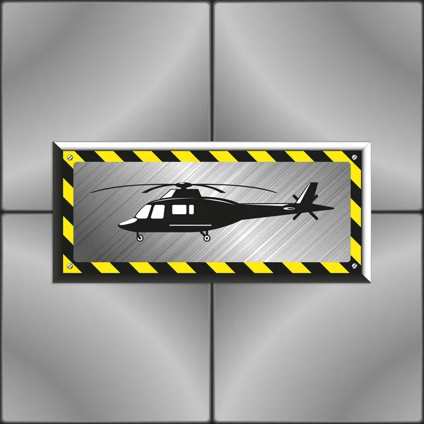 Helikopter. Görüntü gri döşeme duvara cıvatalı bir endüstriyel metal plaka üzerinde. Vektör çizim.