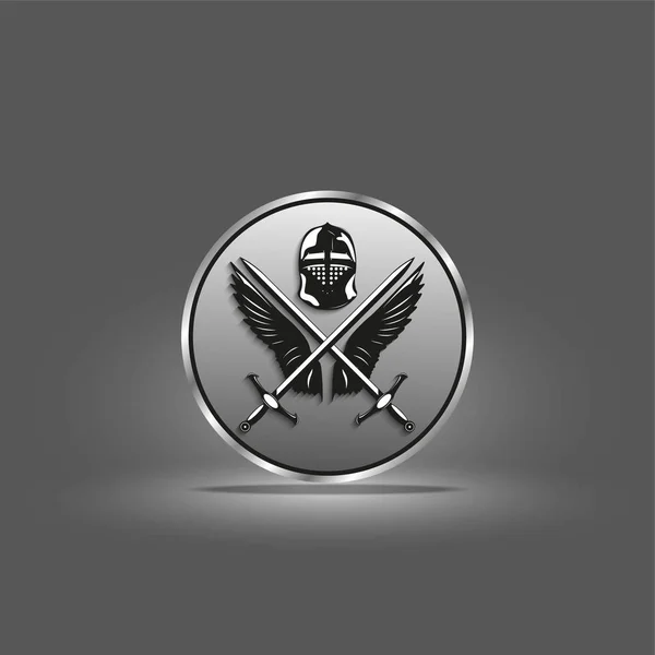 Obraz Ikony Skrzydła Ptaka Dwa Skrzyżowane Miecze Bitwa Pod Kask — Wektor stockowy