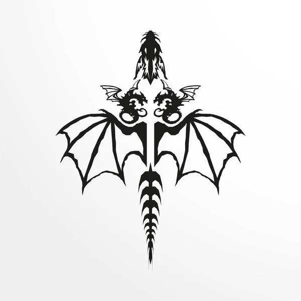 Tattoo Dragón Volador Ilustración Vectorial Blanco Negro — Vector de stock