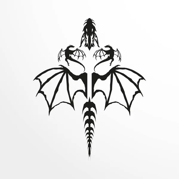 Tattoo Flying Dragon Vector Illustration Black White — Stock Vector