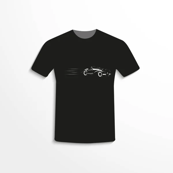 Czarny Shirt Wizerunkiem Retro Samochodu Ilustracja Wektorowa — Wektor stockowy