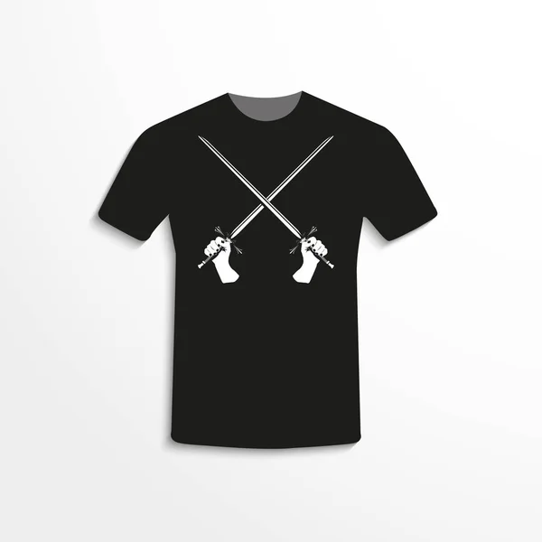 Camiseta Negra Con Imagen Dos Espadas Cruzadas Sus Manos Ilustración — Archivo Imágenes Vectoriales