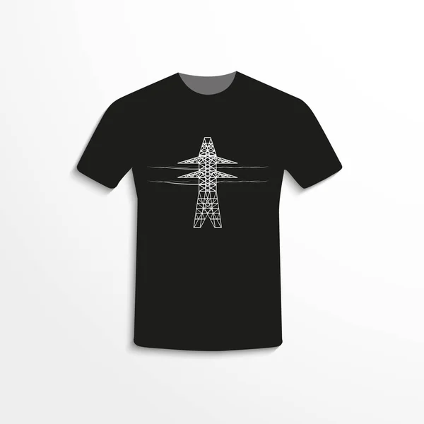 Camiseta Negra Con Imagen Línea Torre Alto Voltaje Ilustración Vectorial — Archivo Imágenes Vectoriales