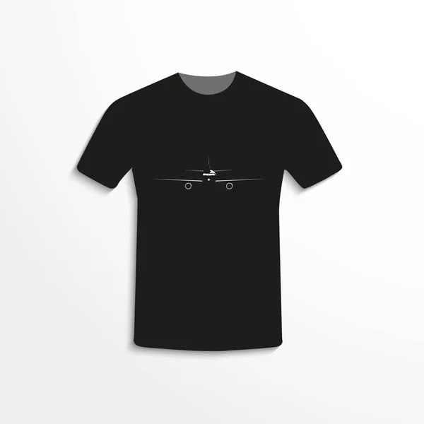 Camiseta Negra Con Imagen Avión Pasajeros Con Dos Motores Ilustración — Archivo Imágenes Vectoriales