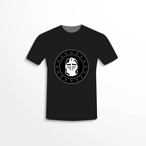 Camiseta Negra Con Imagen Casco Caballero Espadas Cruzadas Ilustración Vectorial — Archivo Imágenes Vectoriales