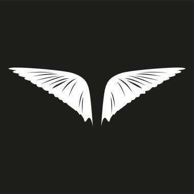 Bir kuşun kanatları. Siyah arka planda beyaz vektör çizimi.
