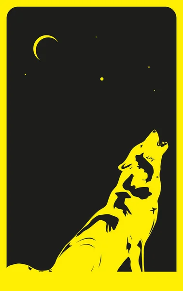 Lobo Uivando Lua Noite Ilustração Vetorial —  Vetores de Stock