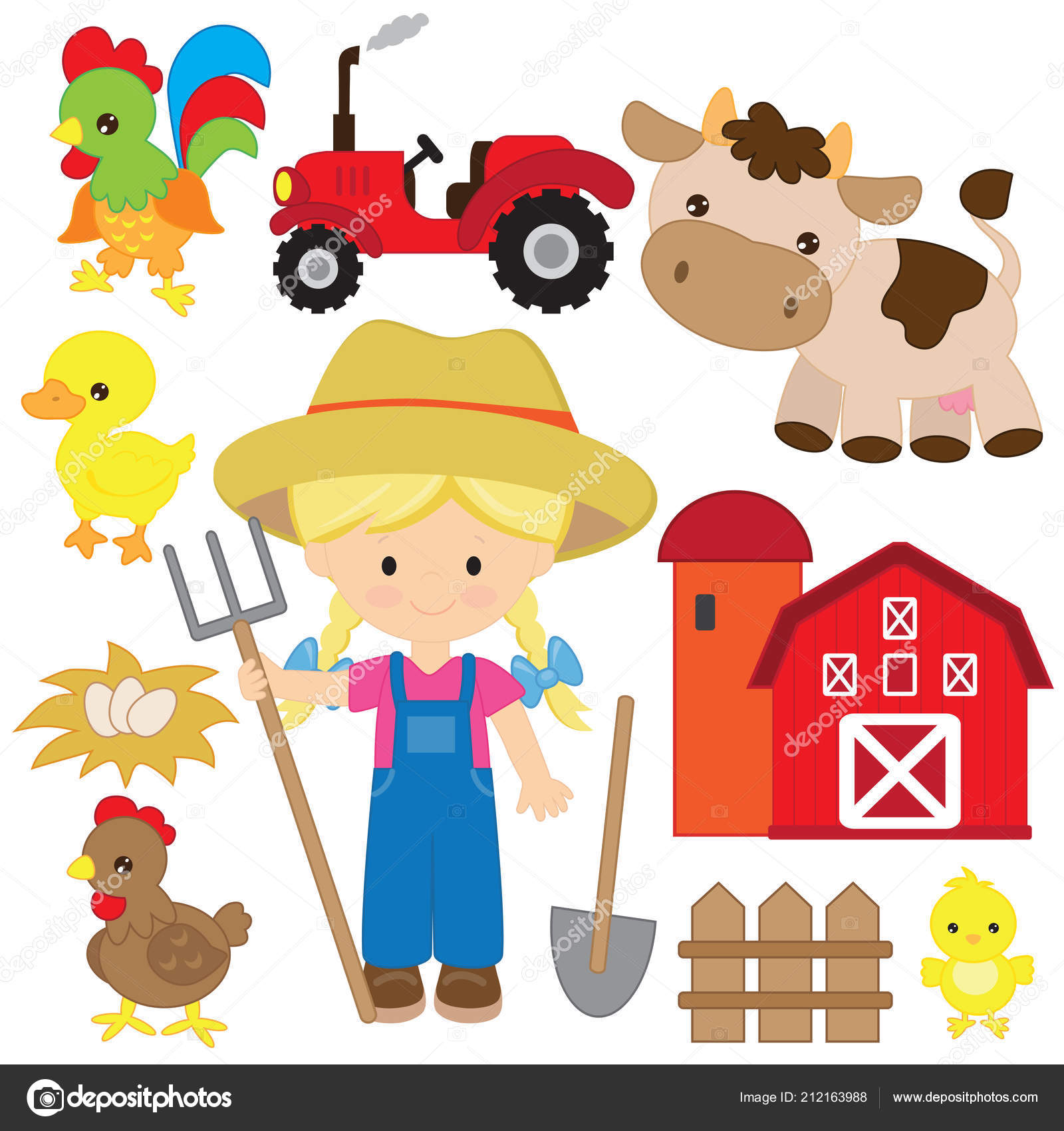 Ilustración de dibujos animados lindo granjero chica vector — Vector de