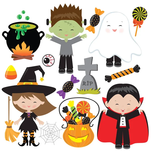 Halloween Crianças Vetor Desenho Animado Ilustração — Vetor de Stock