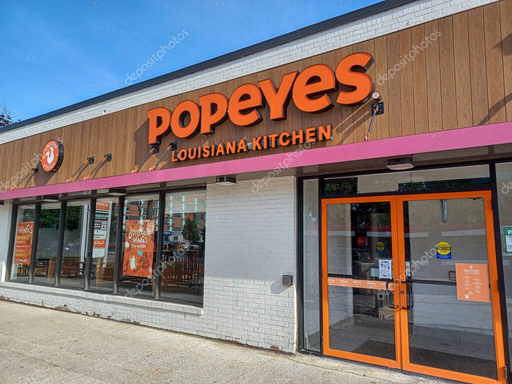 Toronto, ON, Canada  August 12, 2025: View at the sign of Popeyes Louisiana Kitchen company..