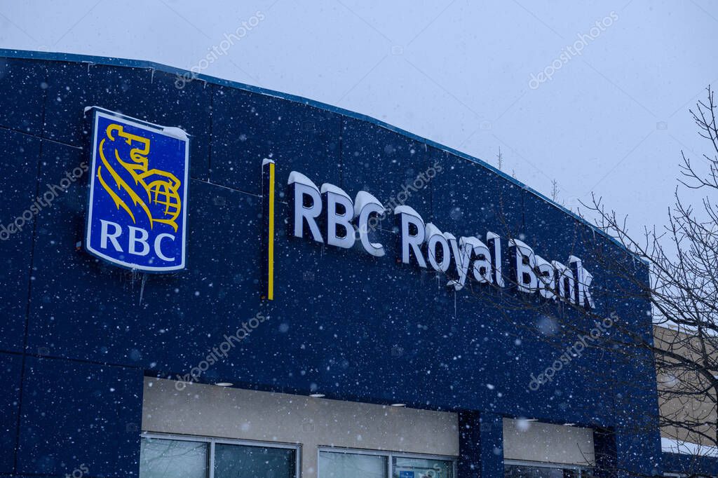 Toronto, ON, Canada  March 3, 2025: The logo and brand sign of the Royal Bank of Canada.
