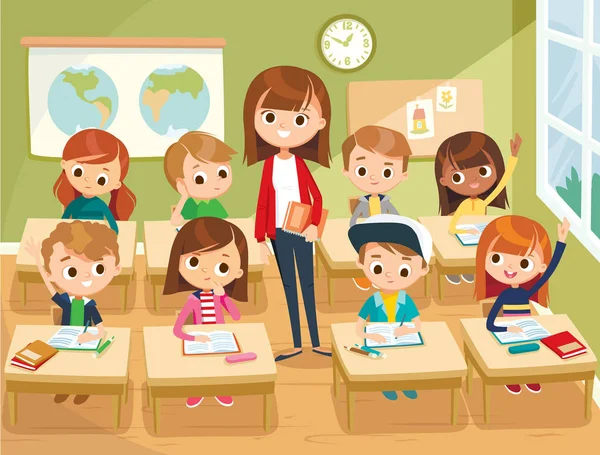 Pupils Study Classroom — Stock Vector