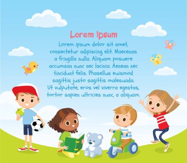 Çocuklar oynarken yaz illüstrasyon