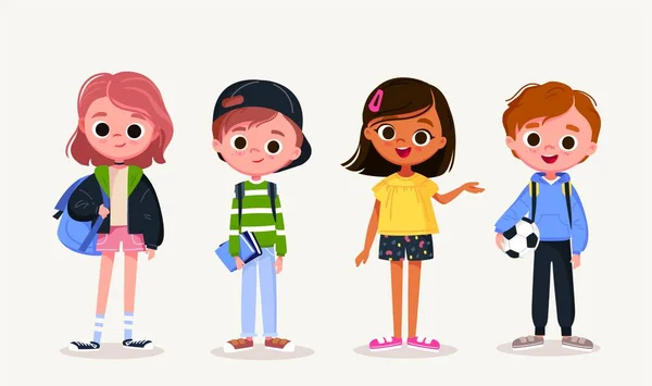 Set Characters Children Preschoolers School Children Vector Characters — Stock Vector