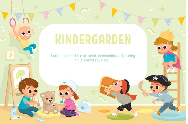 Les Enfants Jouent Dans Jardin Enfants Les Enfants Âge Préscolaire — Image vectorielle