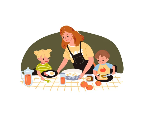 Family Having Breakfast Mother Feeding Kids Mother Little Son Daughter Royalty Free Stock Illustrations