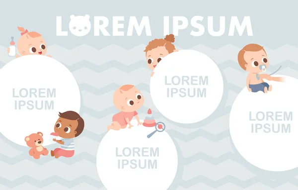 Modèle Bébé Rampant Assis Bébé Avec Sucette Crétin Ensemble Personnages — Image vectorielle