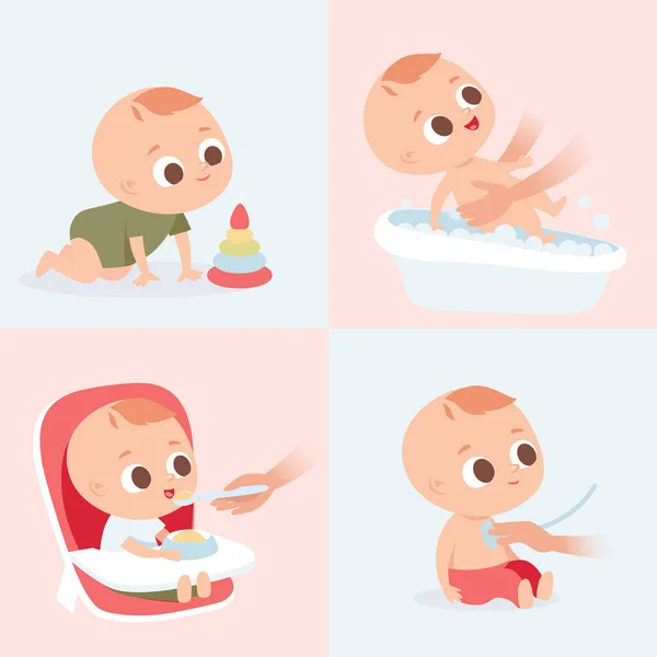 Cartoon Set Schattige Kleine Baby Leuke Pasgeboren Baby Baby Zitten — Stockvector