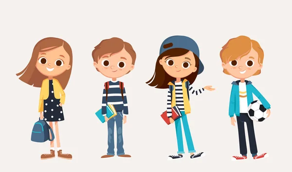 Conjunto Niños Felices Con Ropa Diferente Personajes Dibujos Animados Niños — Vector de stock